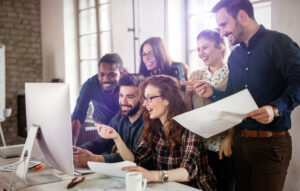 Company employees working in office